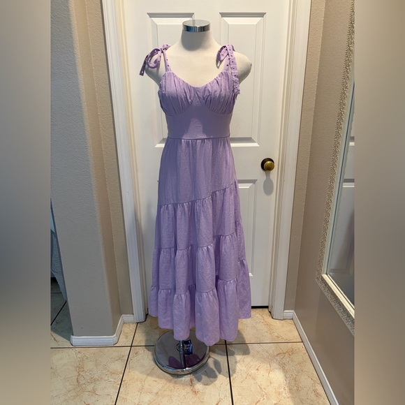 Francesca's Collections Lilac Tiered Midi Dress - Picture 3 of 9